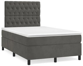 vidaXL Pat box spring cu saltea, gri închis, 120x190 cm, catifea