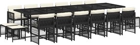 vidaXL Set mobilier de grădină cu perne, 17 piese, negru, poliratan