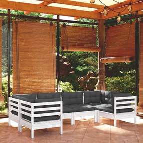 3097296 vidaXL Set mobilier de grădină cu perne, 6 piese, alb, lemn de pin