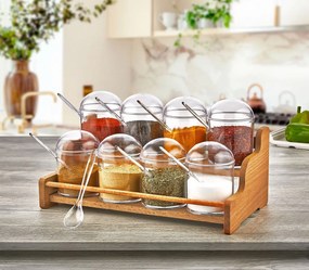 Set borcan de condimente și rafturi de bucătărie Spice Jar &amp; Kitchen Shelf Set 656, De lemn, 33.3x16.3x17.5 cm