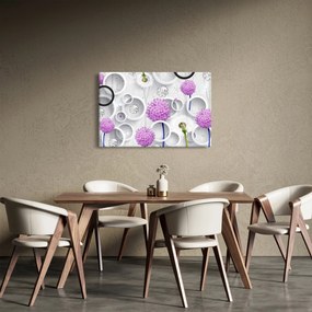Tablou cu abstracție 3D cu cercuri și flori (90x60 cm)