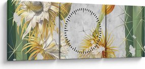 Tablou - Cactuși înfloriți, vintage (cu ceas) (90x30 cm)