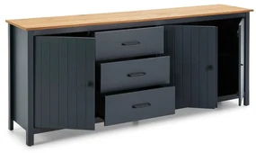 Comodă albastru-închis din lemn masiv de pin 190x80 cm Miranda – Marckeric