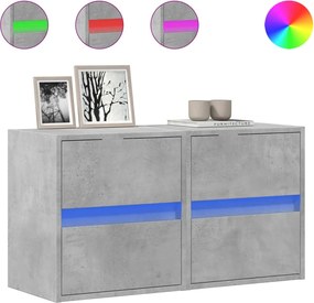 vidaXL Comode TV de perete cu lumini LED 2 buc. gri beton 41x31x45 cm