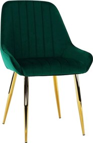 Scaun PERLIA, verde smarald, stofa catifelata/crom auriu, 56x62x89 cm
