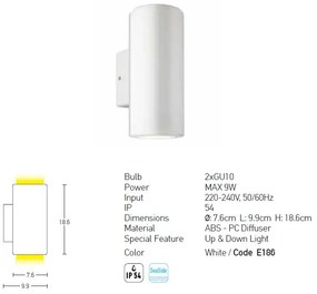 Aplica de perete pentru iluminat exterior, up/down, IP54 Haland alb