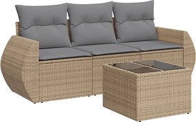 vidaXL Set canapele de grădină, 4 piese, cu perne, bej, poliratan