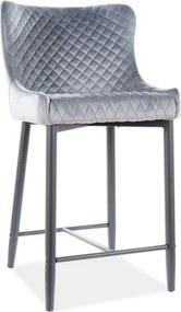Scaun bar COLIN B H-2, gri/negru mat, stofa catifelata/metal, 48x42x88