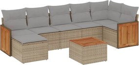 vidaXL Set canapele de grădină, 8 piese, cu perne, bej, poliratan