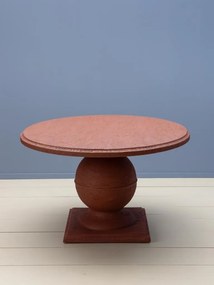 Masă dining rotundă din ciment și nisip, teracotă, 4–5 locuri, cu picior central sferic, 72 x 117 cm, „Locanda”