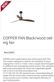 Ventilator de tavan cu telecomanda design modern COPPER