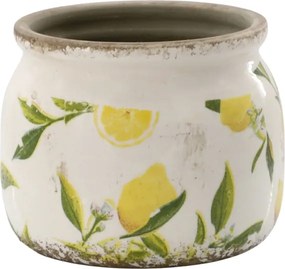 Ghiveci din ceramică, pictat manual, crem, H9.5/D12 cm, Limone