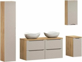 Set mobilier baie 120 cm 9 piese Comad Ocean bej si stejar uleiat