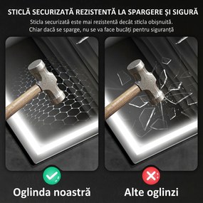 HOMCOM Oglindă Baie Anti-aburire Con Lumină Led E Difuzor Bluetooth 80x60 cm | Aosom Romania