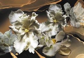 Fototapet - Flori orhidee pe fundal de marmură (147x102 cm)