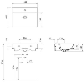 Lavoar pe blat, Cersanit, Inverto, dreptunghiular, 60 cm, alb