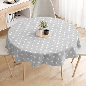Goldea față de masă decorativă loneta - buline albe pe gri - rotundă Ø 100 cm