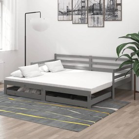 3083701 vidaXL Pat extensibil de zi, 2x(90x200) cm, gri, lemn masiv de pin