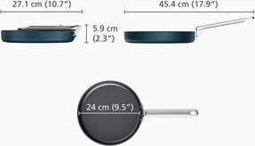 Tigaie adâncă Joseph Joseph Space 45041, 24 cm, mâner pliabil, acoperire ceramică, se poate folosi la cuptor până la 232 °C, compatibilă cu plitele cu inducție, albastră