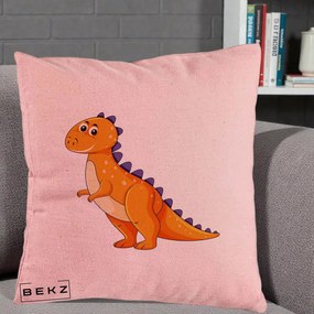 Perna Decorativa T-Rex Portocaliu, 40x40 cm, Roz, Husa Detasabila, Perna Inclusa, BEKZ®