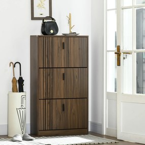 HOMCOM Dulap pentru Pantofi, Organizator de Pantofi cu 3 Sertare si Rafturi Reglabile pentru 18 Perechi, 63x24x114 cm, Nuc | Aosom Romania