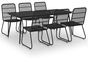 3060247 vidaXL Set mobilier de exterior, 7 piese, negru, poliratan și sticlă