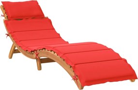 vidaXL Șezlong cu pernă, roșu, lemn masiv de acacia