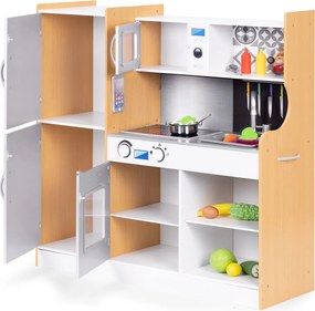 Bucătărie de jucărie din lemn cu sunet și bord LED accesorii metalice