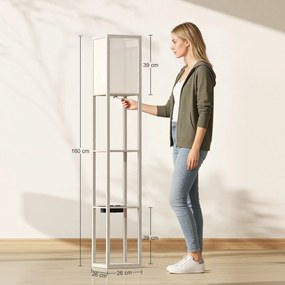 HOMCOM Lampă de Podea LED cu Rafturi, Lampă Modernă cu Comutator cu Pedală și Porturi USB, Lumină cu Culori Reglabile pentru Living și Dormitor, Stejar | Aosom Romania