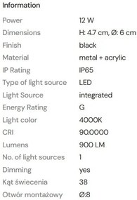 Spot LED incastrabil baie IP65 Cyklop IP65 3000K negru