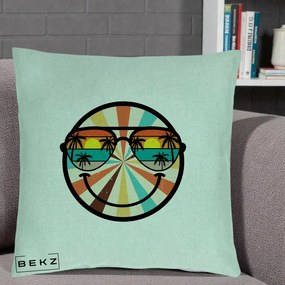 Perna Decorativa Smiley Face Retro Sunset Palmieri, 40x40 cm, Verde Menta, Husa Detasabila, Perna Inclusa, BEKZ®