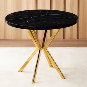 Masa de bucatarie rotunda din MDF, marmorat negru, texturata, Homs 80x80x75 cm