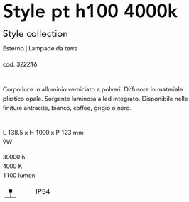 Stalp LED iluminat exterior Style pt h100 4000k negru