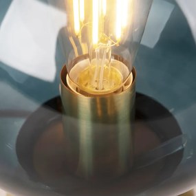 Lampă de masă Art Deco din alamă cu sticlă albastră ocean - Pallon