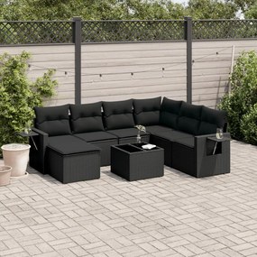 3220504 vidaXL Set mobilier de grădină cu perne, 8 piese, negru, poliratan