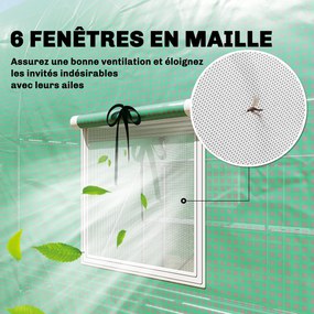 Outsunny Seră tunel de grădină 6 m², seră de grădină cu rafturi, ușă și 6 ferestre, cadru din oțel galvanizat, verde | Aosom Romania