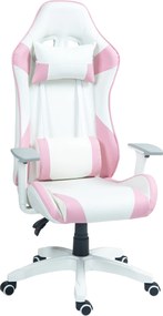 HOMCOM Scaun de Gaming, Design Curse, Inclinabil, Reglabil în Înălțime, Piele Ecologică, 67A x 60L x 120-128Î cm, Roz/Alb | Aosom Romania