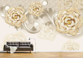 Tapet Premium Canvas - Abstract flori bronz