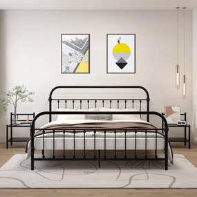 325092 vidaXL Noptiere, 2 buc., negru, metal și sticlă