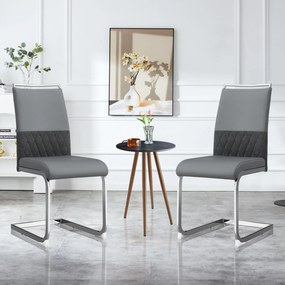 Set de 2 scaune moderne pentru sufragerie, cu spătar înalt, din PU și material textil, pentru bucătărie și birou, Gri