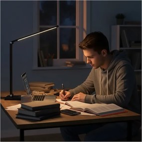 Brilagi - Lampă de birou LED tactilă cu dimmer, încărcare wireless QI, LED/7W/5V 3000/4000/6000K, negru