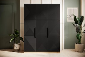 Dulap Asha 150 cm cu trei uși cu mânere metalice - artisan / negru mat / negru mânere