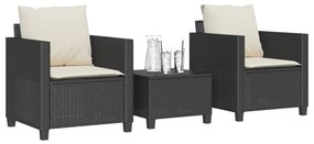 vidaXL Set bistro cu perne, 3 piese, negru, poliratan
