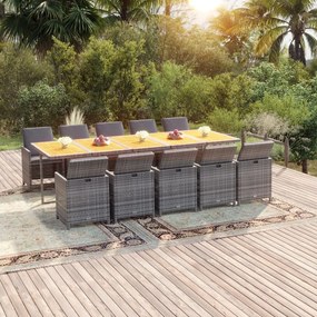 vidaXL Set mobilier de grădină cu perne, 11 piese, gri, poliratan