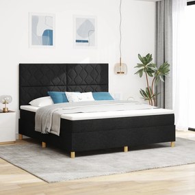 vidaXL Pat cu arcuri cu saltea și LED negru 180x200 cm din țesătură