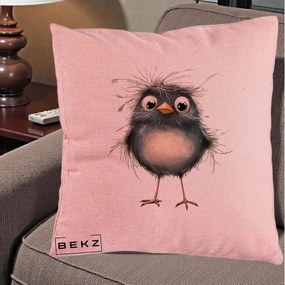 Perna Decorativa Pui Negru Zbarlit cu Pene Fine, 40x40 cm, Roz, Husa Detasabila, Perna Inclusa, BEKZ®