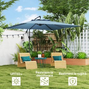Outsunny Umbrelă de Soare Suspendată cu Rotire la 360°, Mâner cu Manivelă și Înclinare, 300x325x230 cm, Kaki | Aosom Romania
