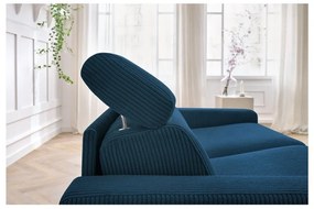 Canapea albastru-închis extensibilă cu tapițerie din catifea reiată 195 cm Monaco – Bobochic Paris