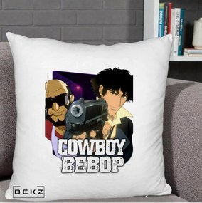 Perna Personalizata Cowboy Bebop Spike si Jet Poster, 40x40 cm, Alb Pufos, Husa Detasabila, Perna Inclusa, BEKZ®
