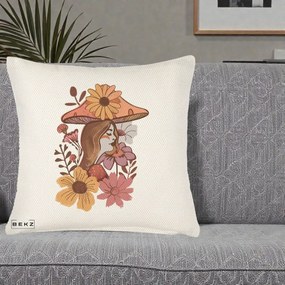 Perna Decorativa Fata Ciuperca Florala Boho, 40x40 cm, Crem Reliefat, Husa Detasabila, Perna Inclusa, BEKZ®